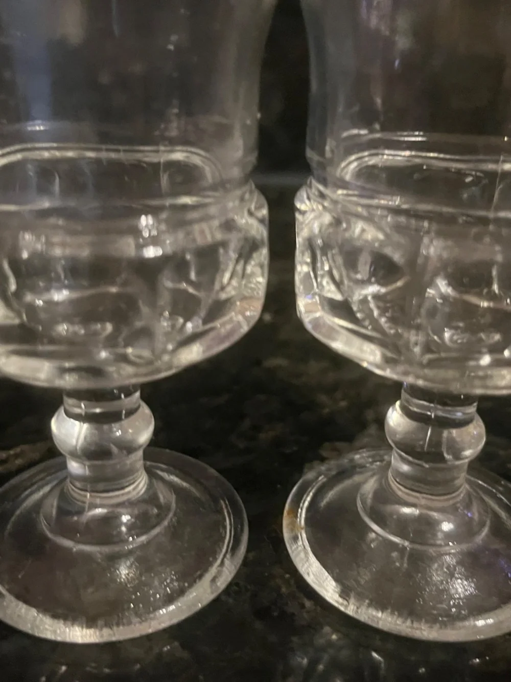 Mid-Century vintage King's Crown pattern cordial/shot glasses